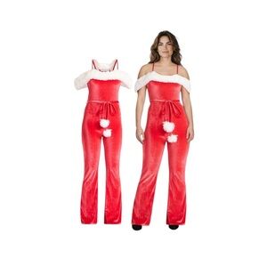 No Boundaries Festive Red Jumpsuit with White Accents